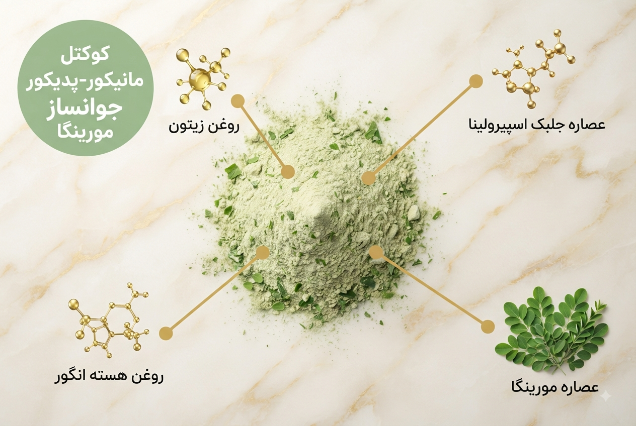 کوکتل پدیکور و مانیکور جوانساز جلبک و مورینگا دکتر کاپاریس